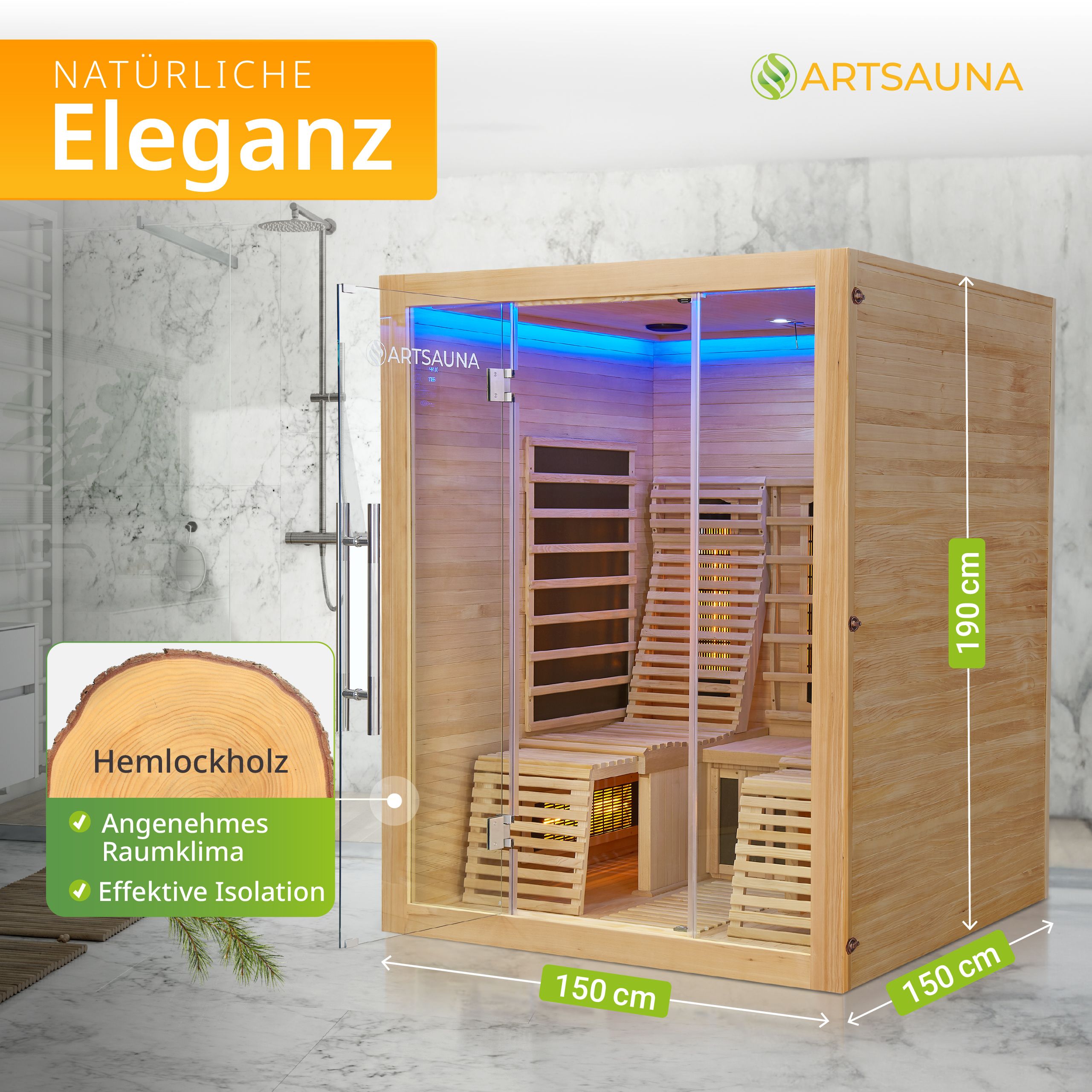 Artsauna Infrarotkabine Wrmekabine Helsinki 150 mit Dual-Technologie &  Hemlockholz bei Marktkauf online bestellen