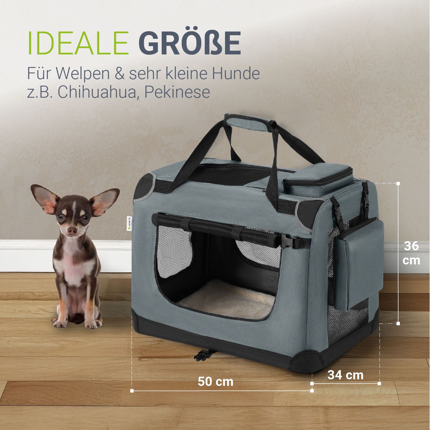 Juskys Hundetransportbox Lassie S (grau) faltbar mit Decke