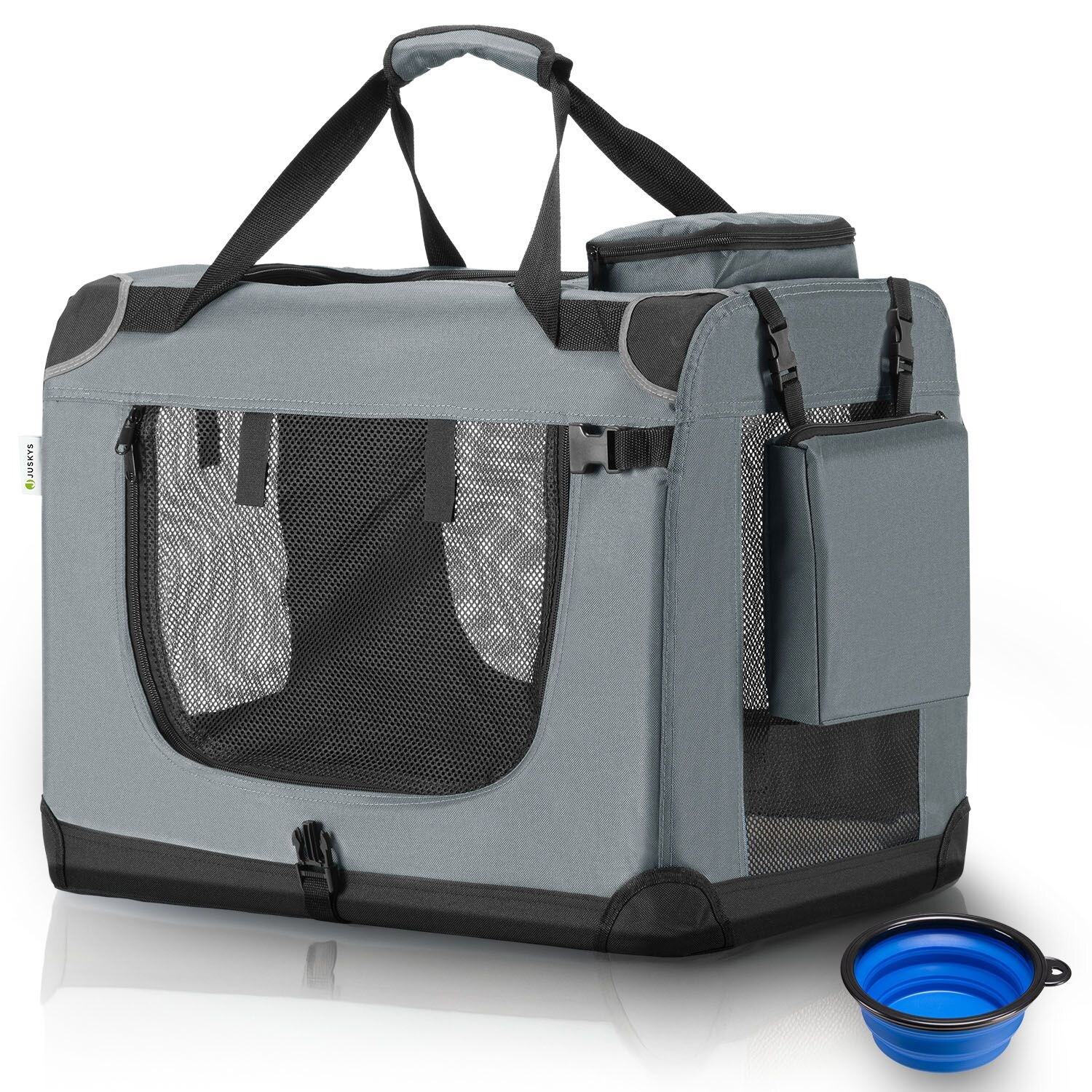 Hundetransportbox Lassie L (grau) faltbar mit Decke - 50x70x52 cm Hundetasche Hundebox
