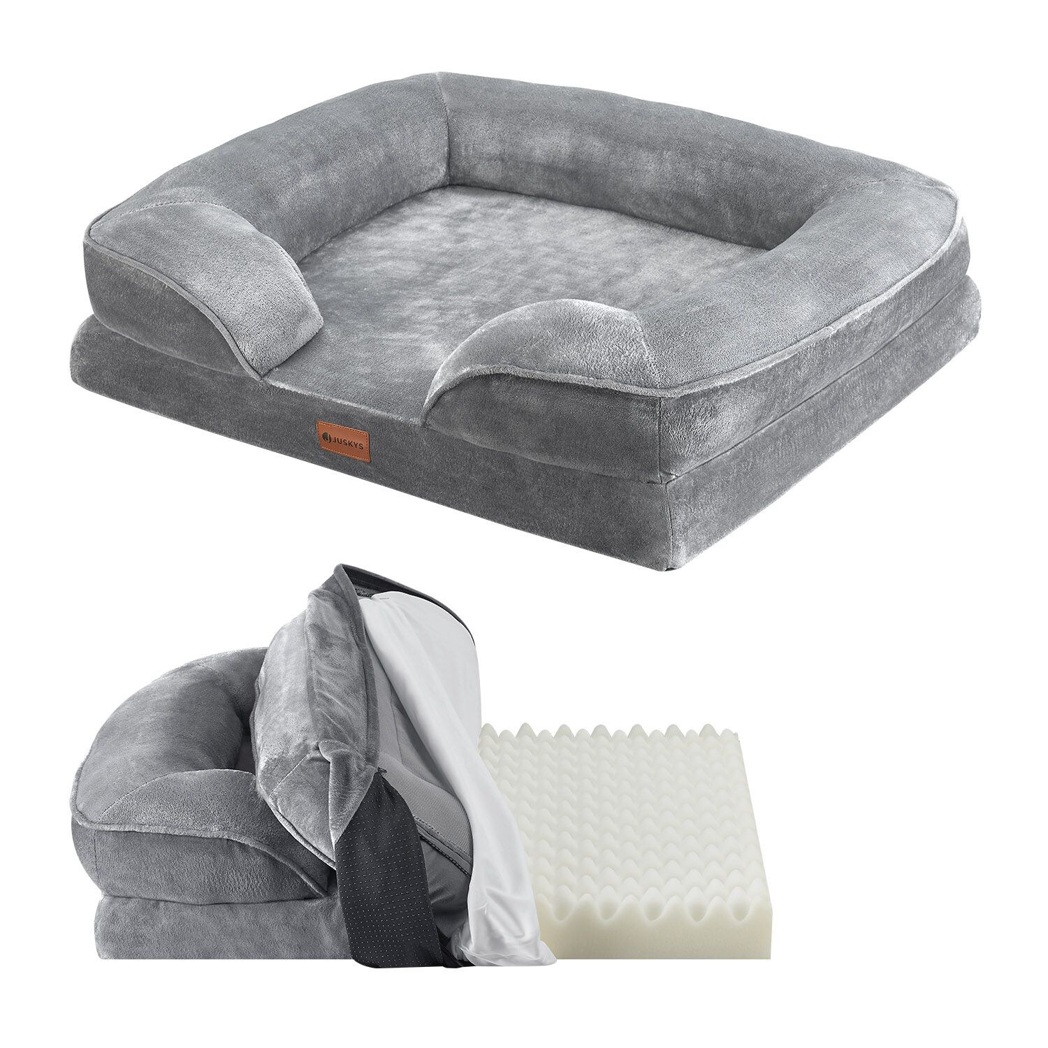 Juskys Hundebett Sheena M - 72 x 60 cm - orthopädisch & flauschig - Bezug abnehmbar & waschbar