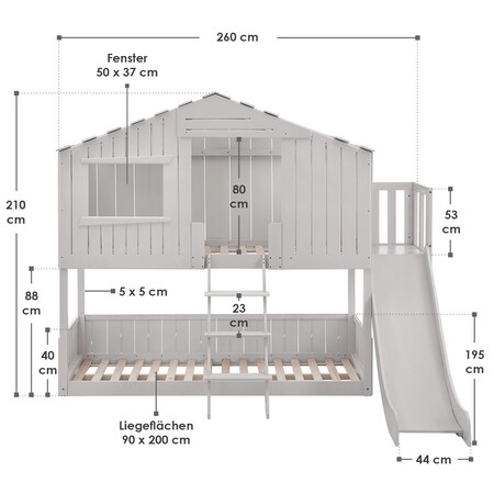 Juskys Kinderbett Baumhaus 90x200 cm Weiß mit Rutsche, Dach