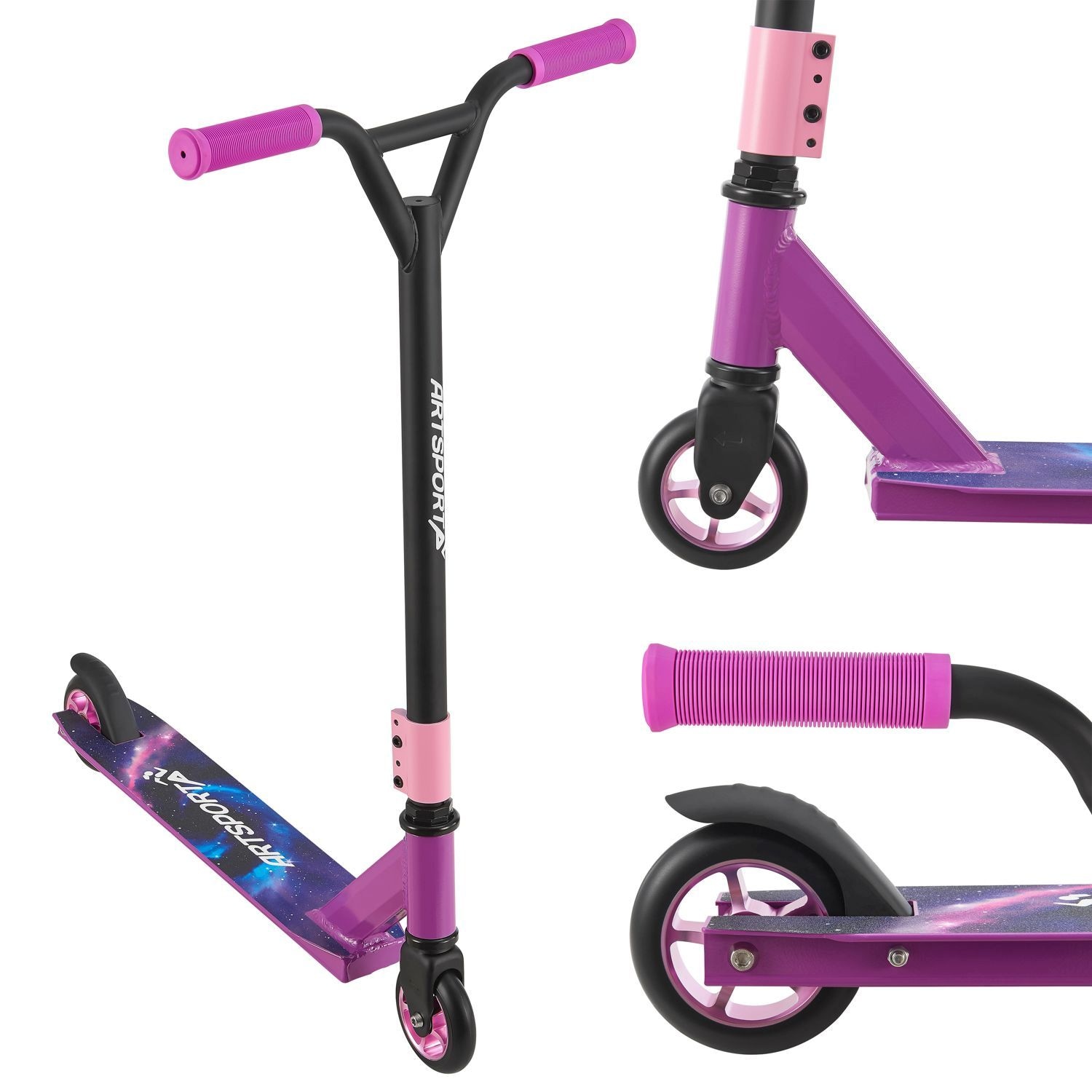 ArtSport Stunt Scooter Galactic Cruiser - Trick Roller f&uuml;r Kinder & Jugendliche - Tretroller Lila 