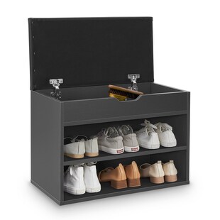 Juskys Schuhregal mit Klappdeckel und gepolstertem Sitz 60x30x44 cm – Holz Regal in Grau 