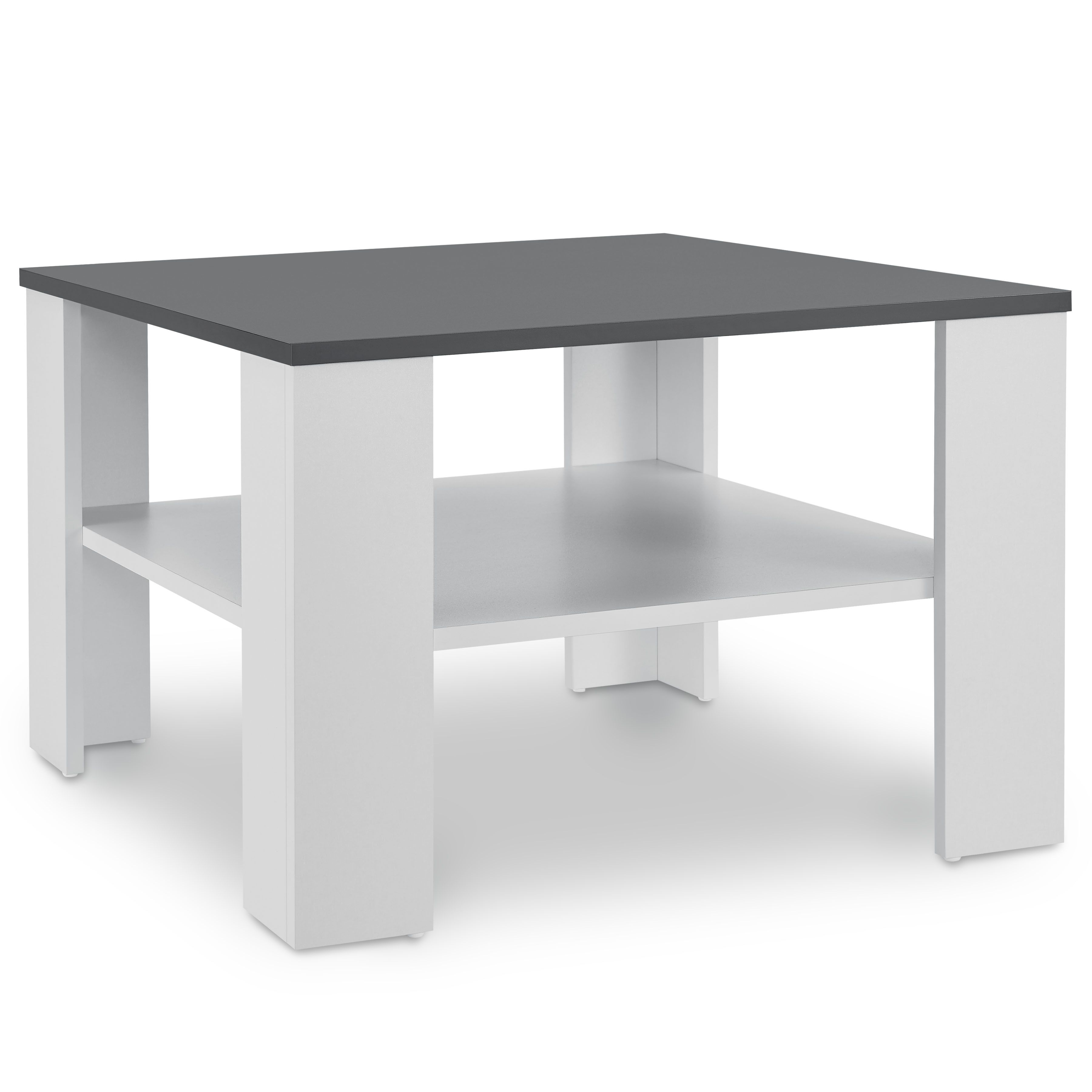 Juskys Couchtisch mit Ablage 60x60 cm - Beistelltisch f&uuml;r B&uuml;cher & Fernbedienung - Wei&szlig;/Dunkelgrau 