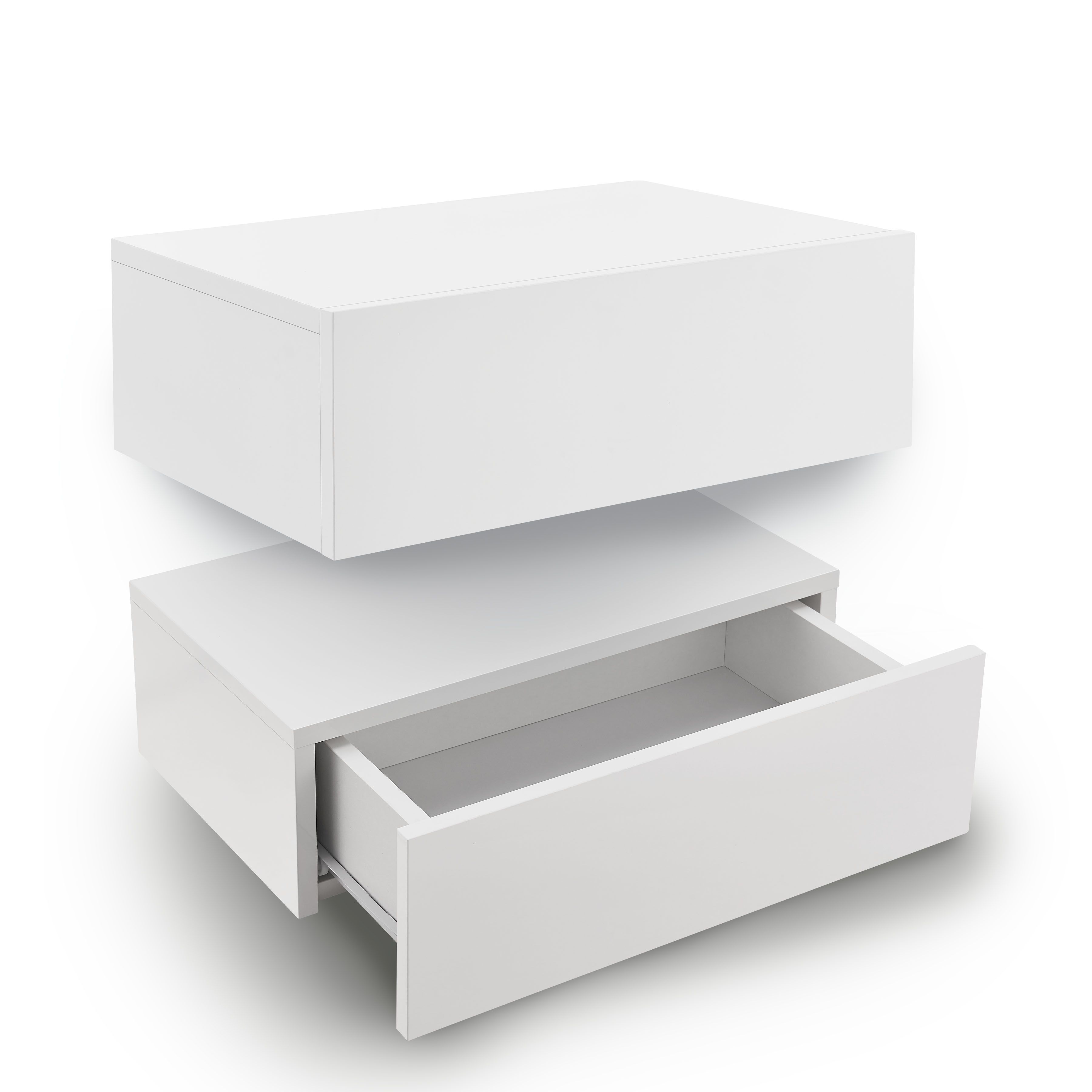 Juskys Wandregal Nachttisch h&auml;ngend 2er Set Holz 46x30x15 cm - 1 Schublade Nachtkommode Wei&szlig; 