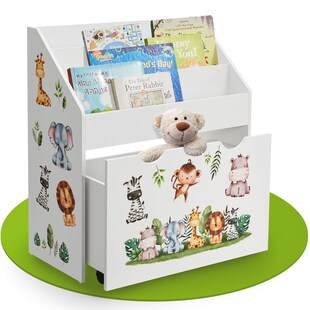 Juskys Kinder Bücherregal 3 Fächer & Spielzeugkiste - Holz Regal Weiß - 63x30x70 cm - Aufbewahrung 