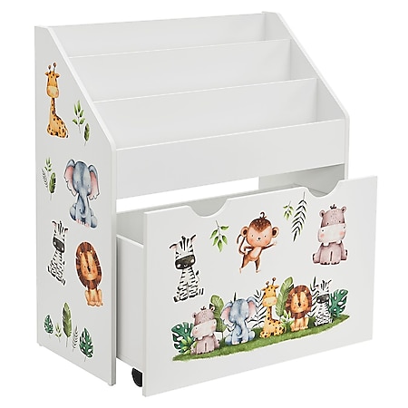 Juskys Kinder Bücherregal 3 Fächer & Spielzeugkiste - Holz Regal Weiß - 63x30x70 cm - Aufbewahrung 
