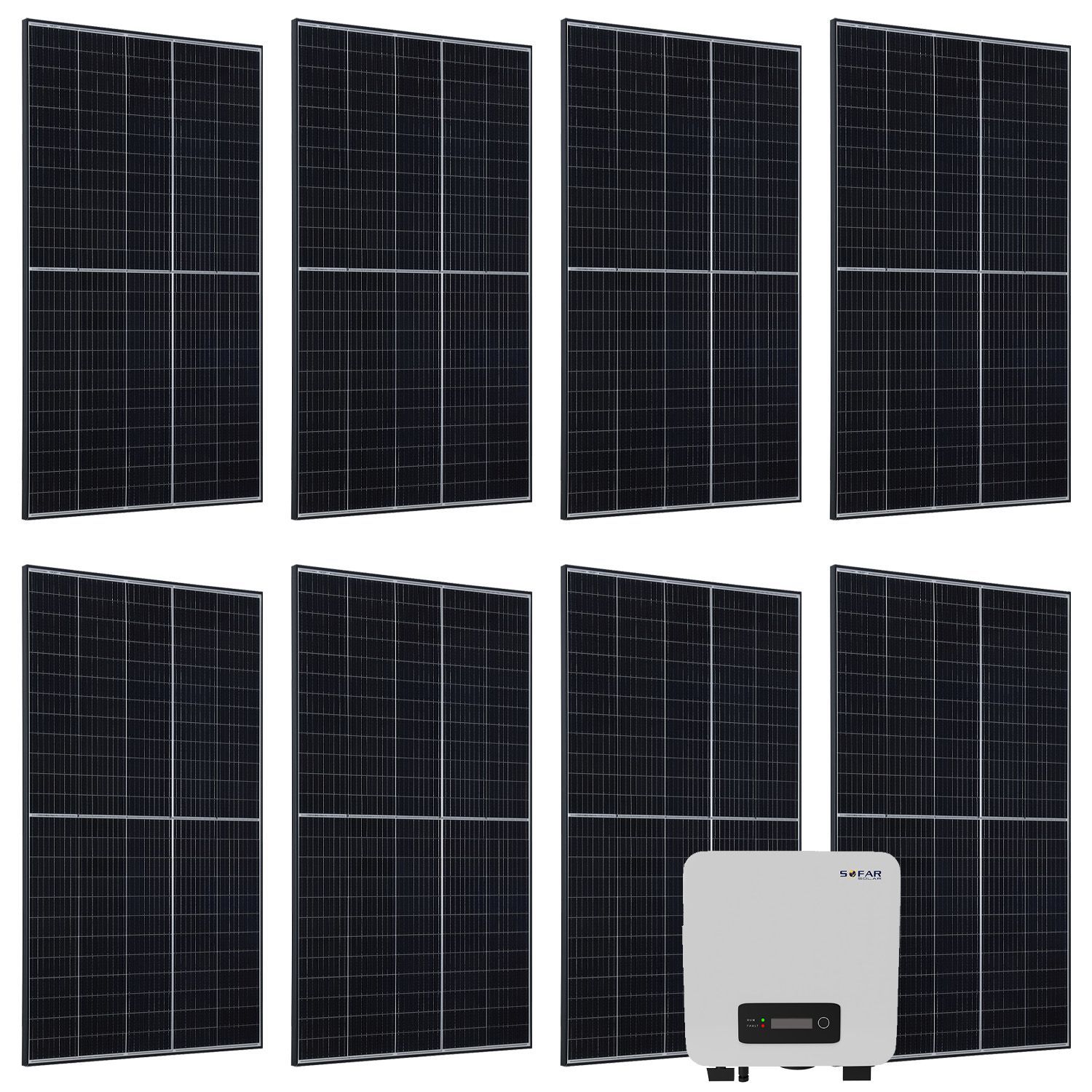 Juskys Solaranlage Set 3000 W Photovoltaik Anlage 8 Solarmodule, Wechselrichter und WLAN 