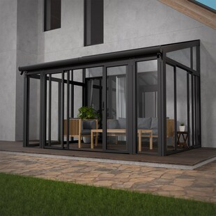 Juskys Wintergarten 12 m² in Grau mit Schiebetüren - UV-Schutz, wasserdicht & winterfest 