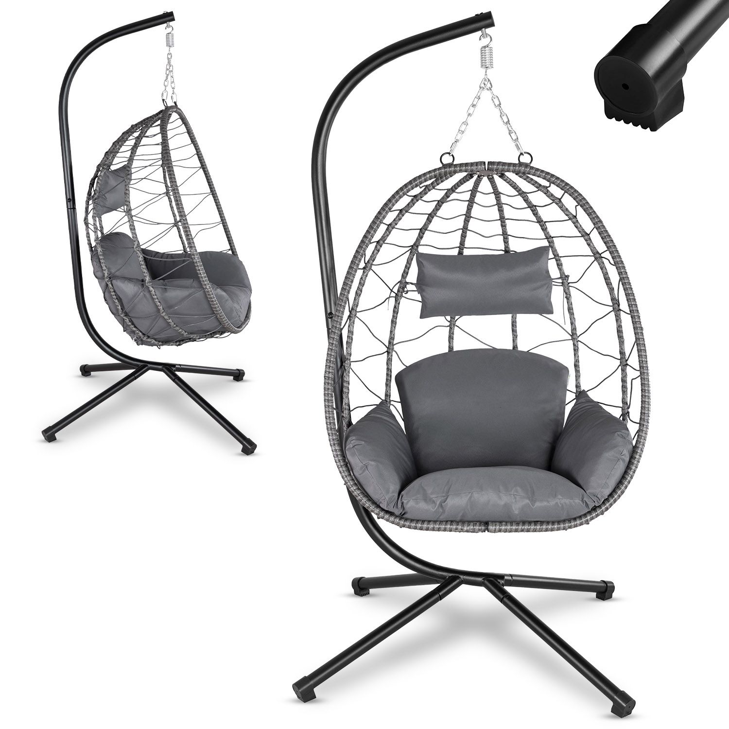 Juskys Korb-H&auml;ngesessel Aria faltbar & h&ouml;henverstellbar mit Eisengestell bis 130 kg Dunkelgrau 