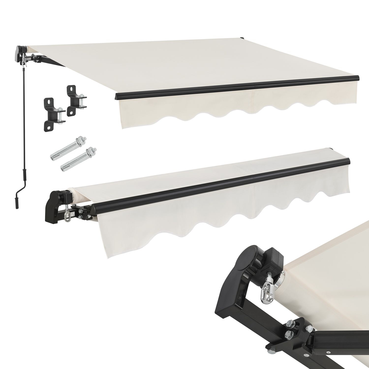 Juskys Markise 250 x 200 cm f&uuml;r Terrasse & Balkon - mit Kurbel & Halterung - Gelenkarmmarkise Beige 