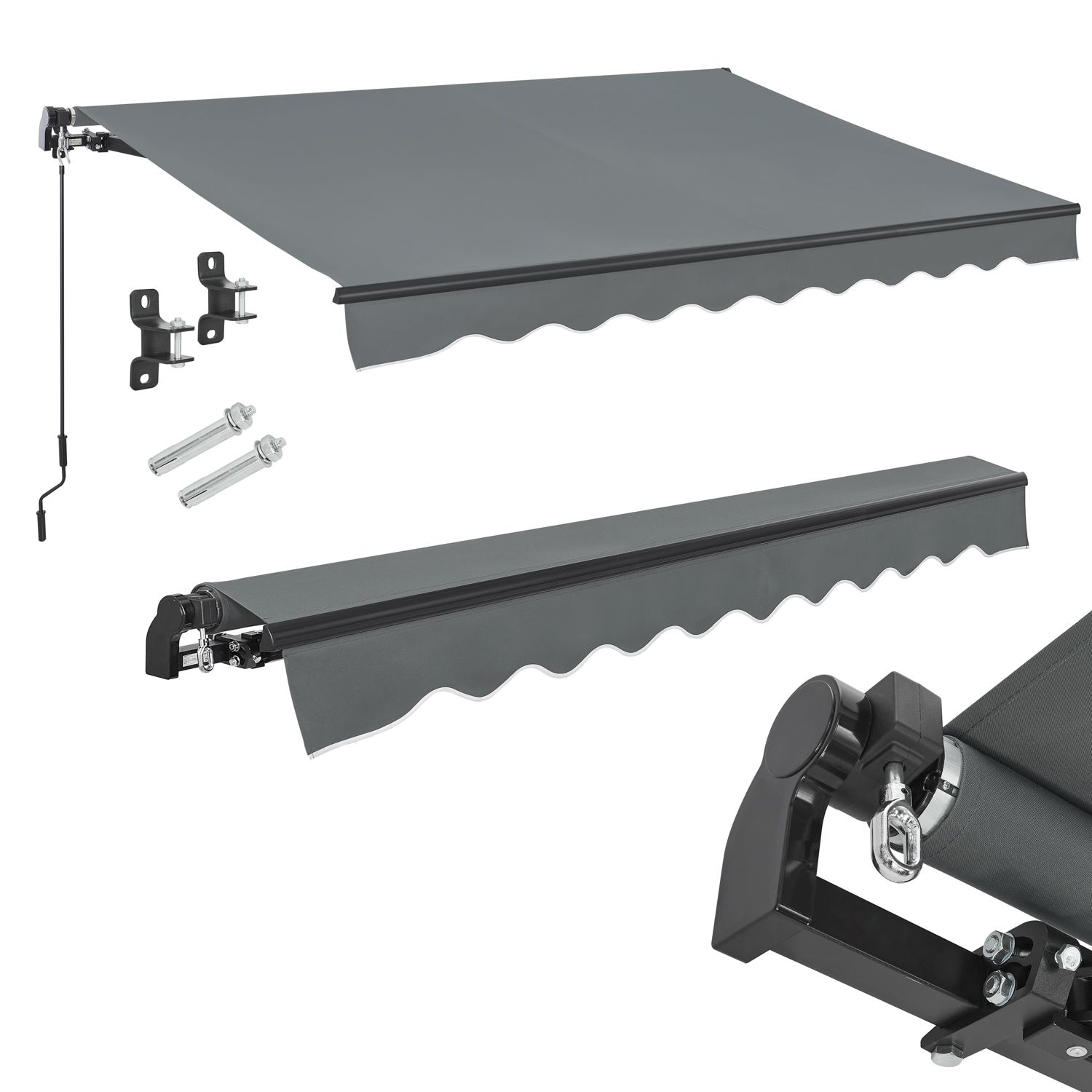 Juskys Markise 300 x 250 cm f&uuml;r Terrasse & Balkon - mit Kurbel & Halterung - Gelenkarmmarkise Grau 