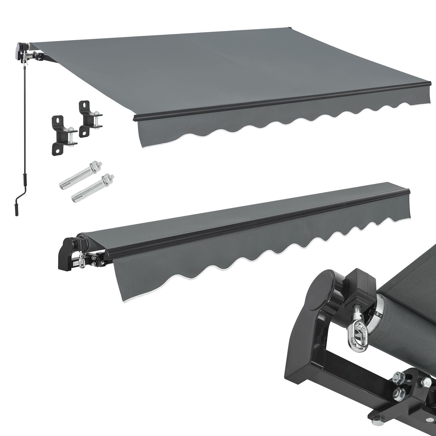 Juskys Markise 350 x 300 cm f&uuml;r Terrasse & Balkon - mit Kurbel & Halterung - Gelenkarmmarkise Grau 