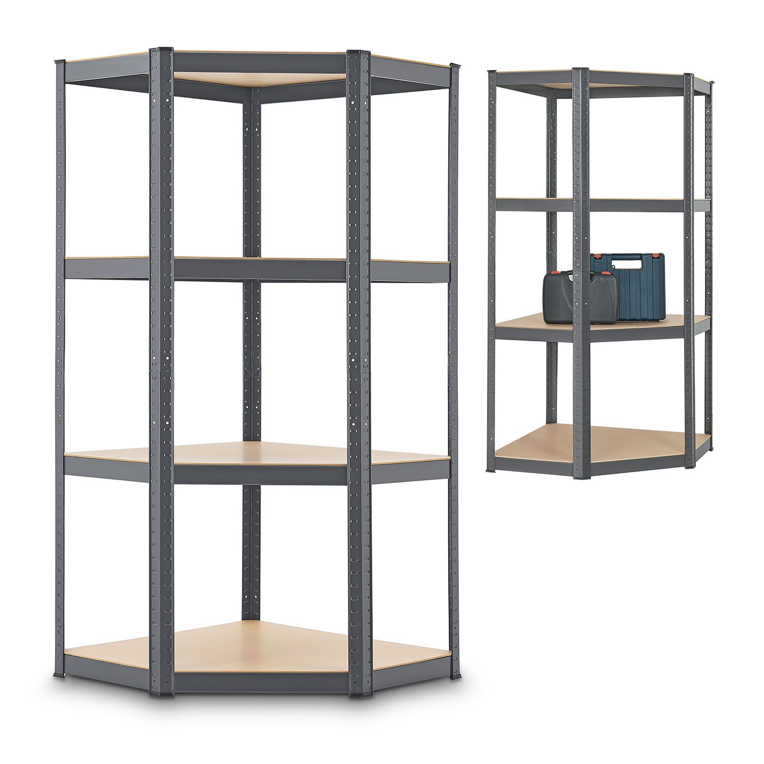 Juskys Lageregal Corner Easy 160 x 75 x 40-75 cm | 320 kg | 4 B&ouml;den | Schwerlastregal Metall, Grau 