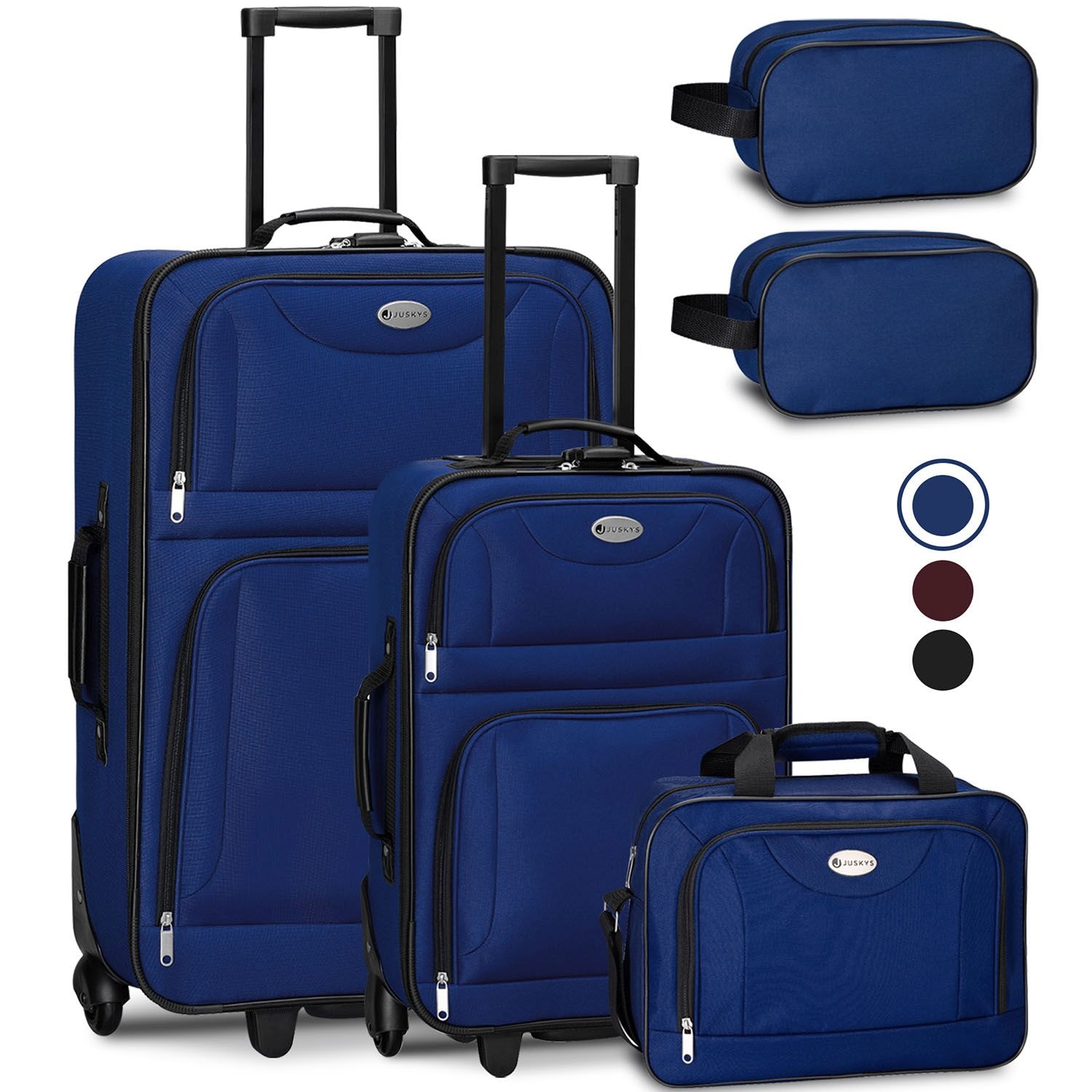 Juskys Trolley Reisekoffer Set Athen 5 teilig - 60 L, 2 Rollen, Weichschale, Handgep&auml;ck, Blau 