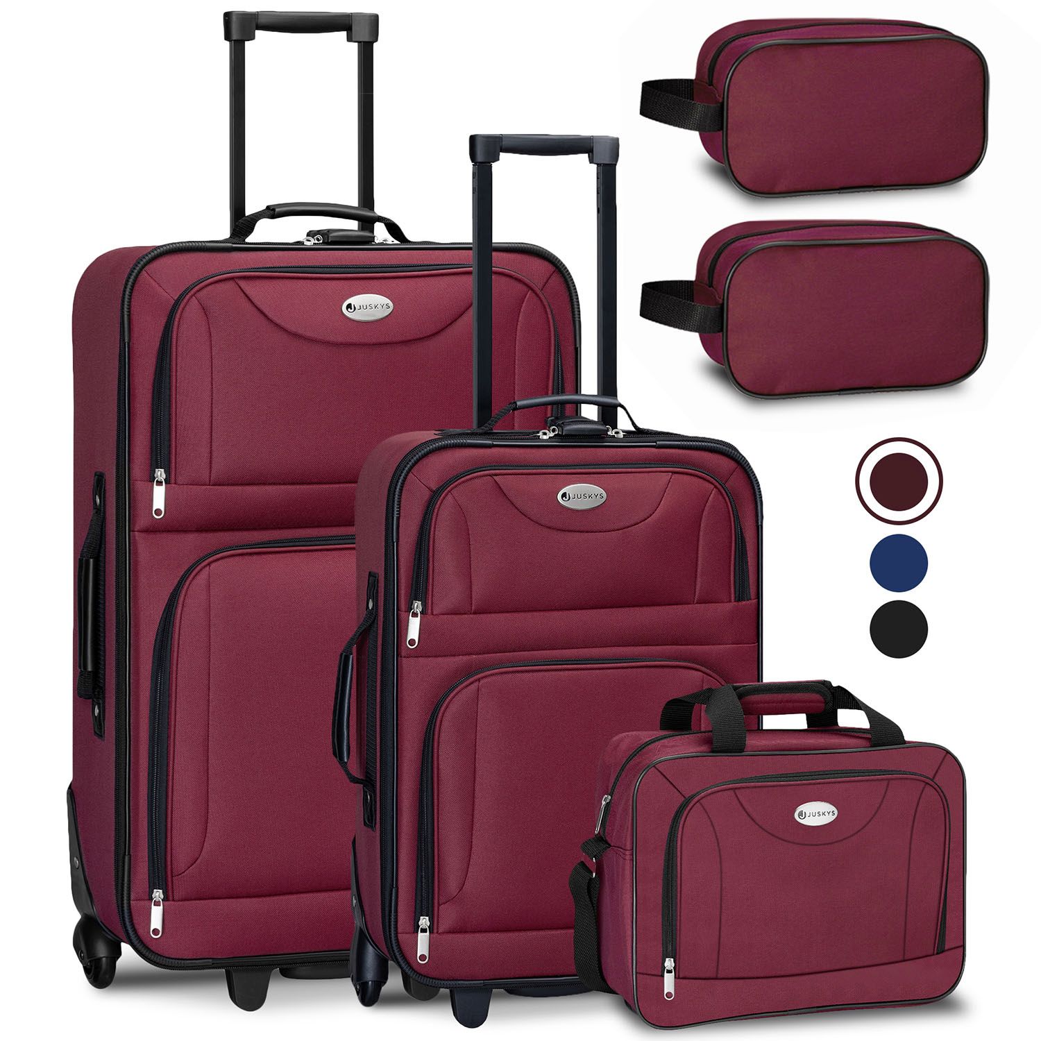 Juskys Trolley Reisekoffer Set Athen 5 teilig - 60 L, 2 Rollen, Weichschale, Handgep&auml;ck, Bordeaux 