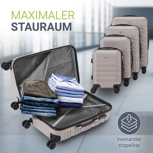Juskys Hartschale Kofferset Rom Reisekoffer 4 teilig - Zahlenschloss, 360° Rollen - Champagner 