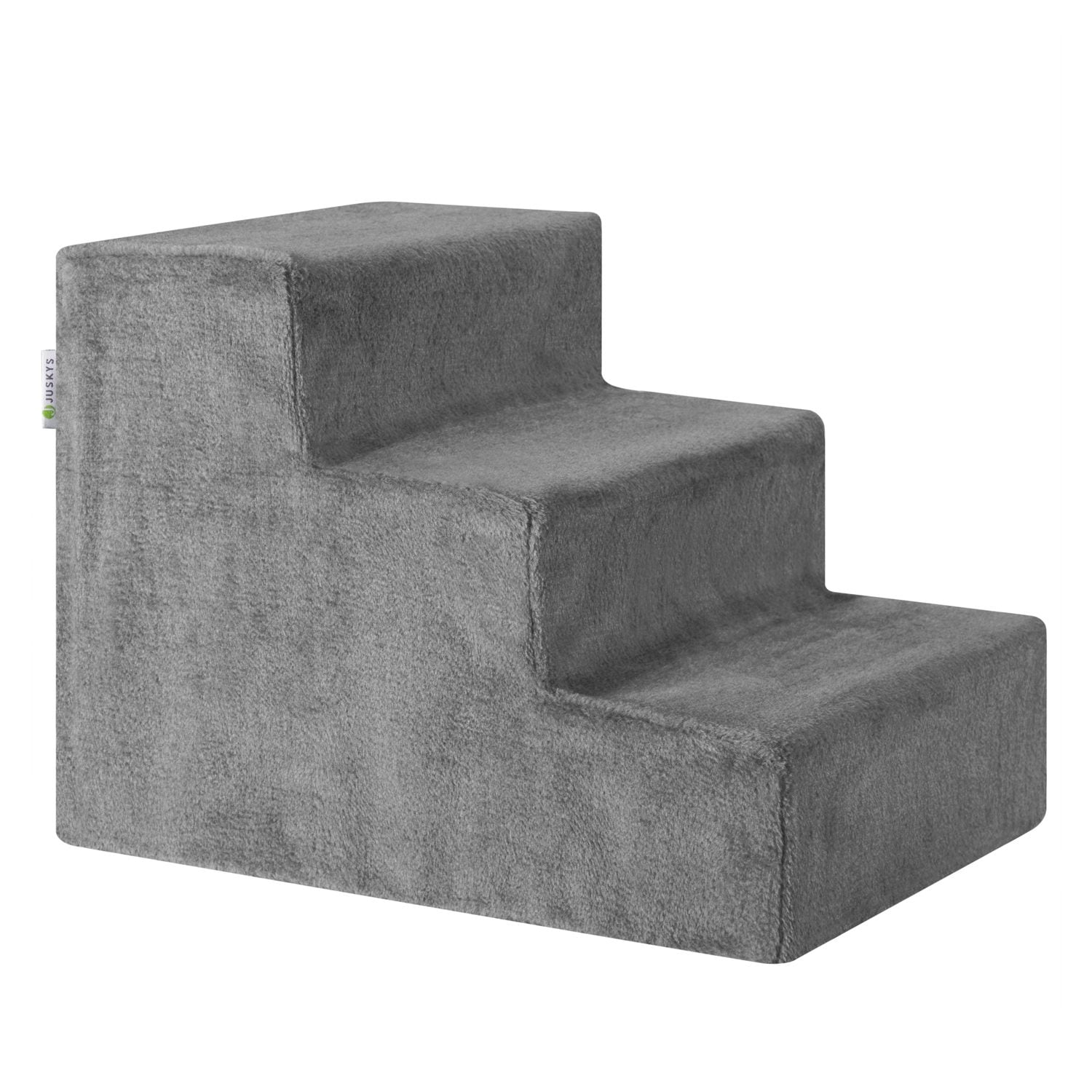 Juskys Haustiertreppe Timmy 36 cm, 3 Stufen Pl&uuml;sch Grau waschbar&ndash; Hundetreppe f&uuml;r Bett, Sofa, Auto 