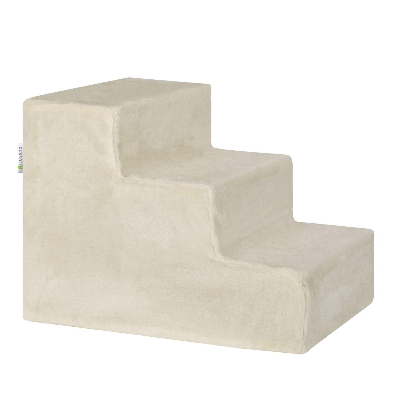Juskys Haustiertreppe Timmy 36 cm, 3 Stufen Pl&uuml;sch Beige waschbar - Hundetreppe f&uuml;r Bett, Sofa, Auto 