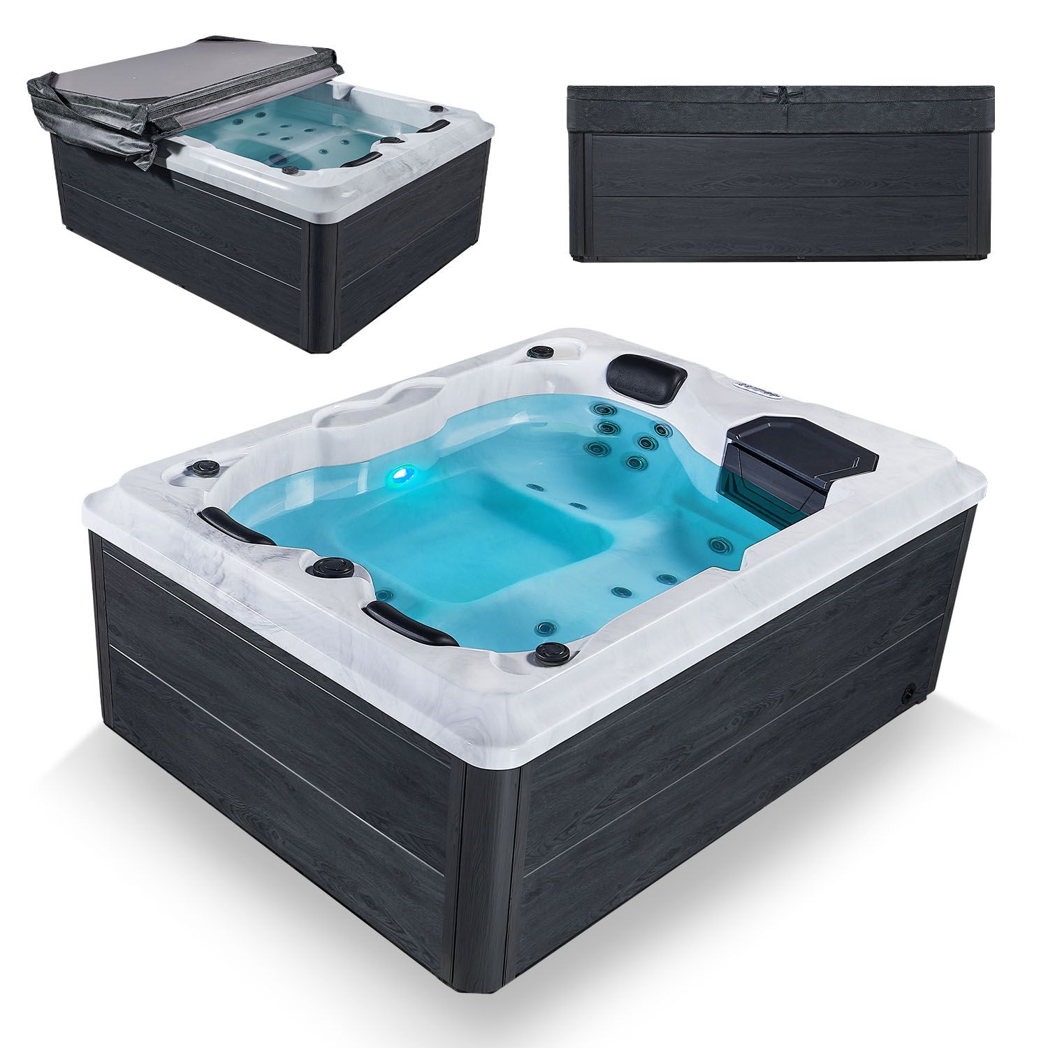 Artsauna Outdoor Whirlpool Oasis - Massaged&uuml;sen, LED Licht, Filter, Abdeckung & Heizung 