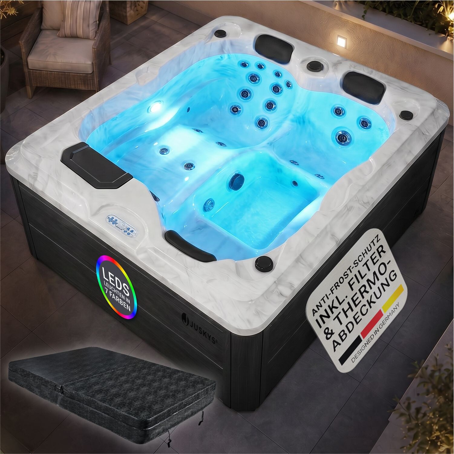 Artsauna Outdoor Whirlpool Oasis - Massagedüsen, LED Licht, Filter, Abdeckung & Heizung