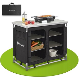 Juskys Campingküche Ruda - Outdoor Küche faltbar mit Schrank - Campingschrank für Zelt - Schwarz 