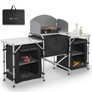 Juskys Campingküche Garda - Outdoor Küche faltbar mit Schrank - klappbare Küchenbox in Schwarz 