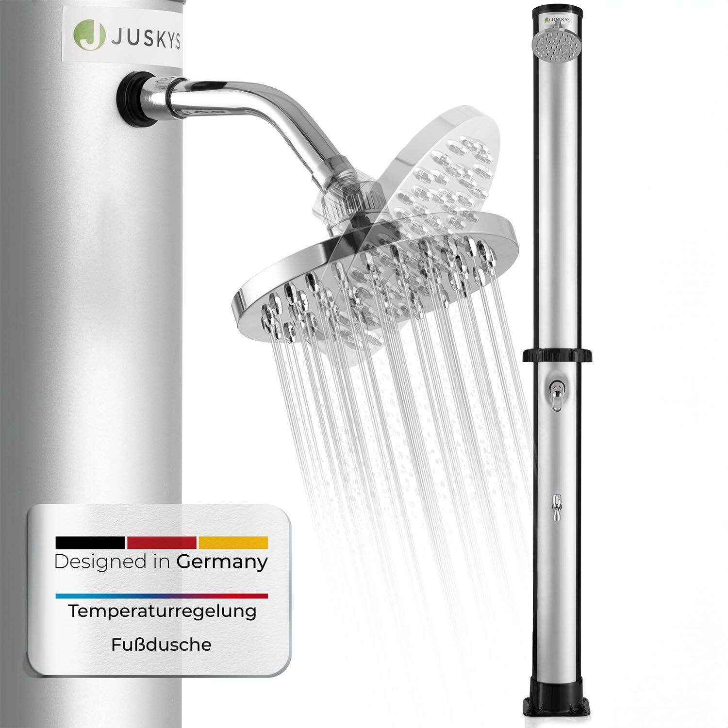 Juskys Solardusche Victoria 40 L – Gartendusche mit Regendusche – Schwarz