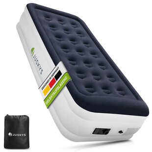 Juskys Luftmatratze Sapri M in Blau-Weiß - 1 Personen Luftbett selbstaufblasend - integrierter Pumpe 