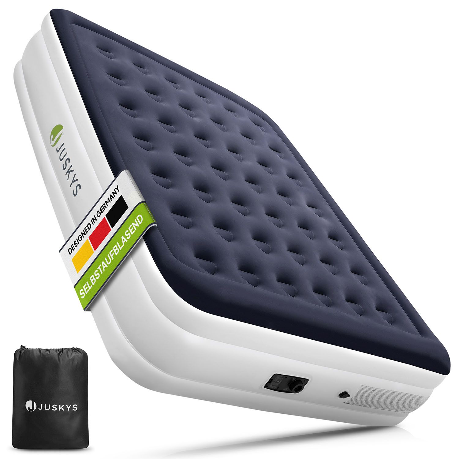 Juskys Luftmatratze Sapri L in Blau-Wei&szlig; - 2 Personen Luftbett selbstaufblasend - integrierter Pumpe 