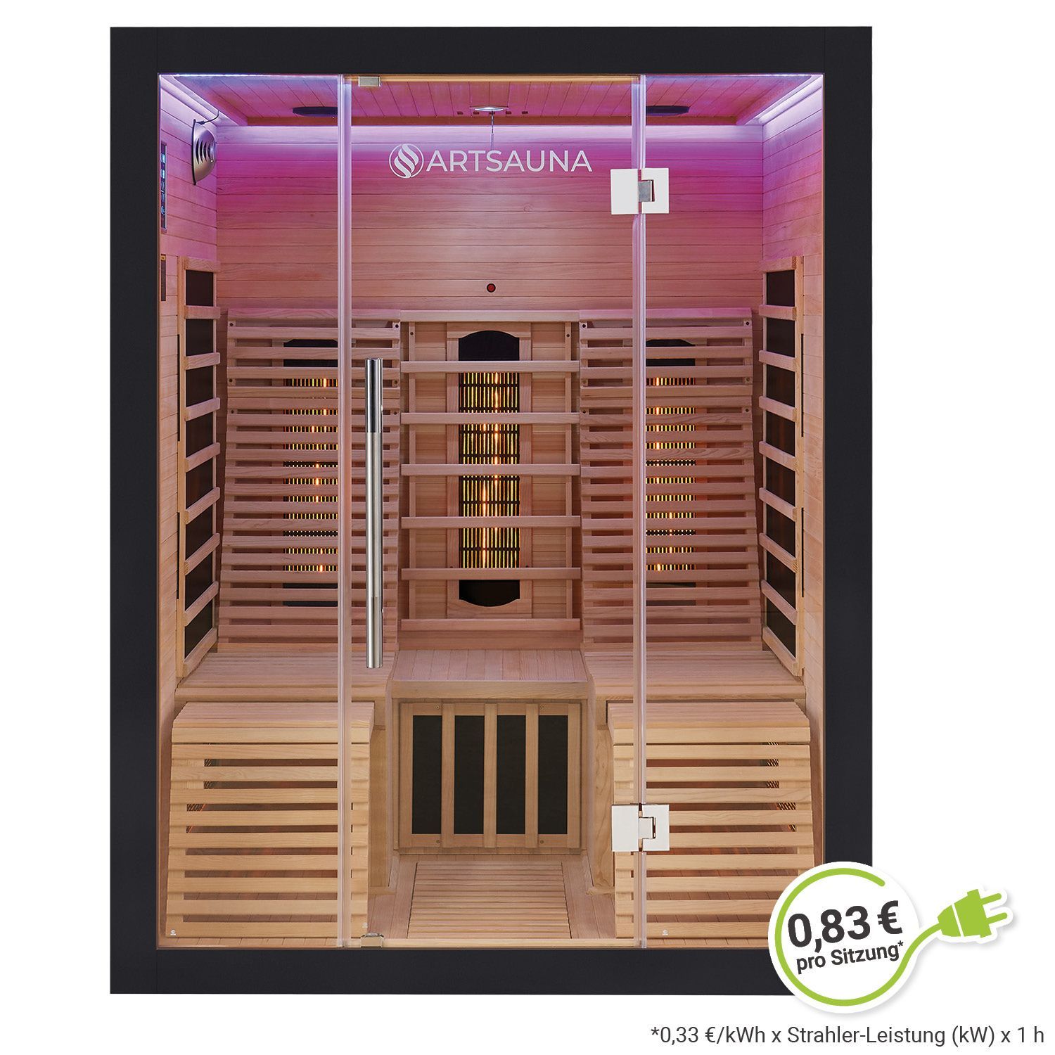 Artsauna Infrarotkabine Helsinki 150 mit Dual Technologie & LED - 3 Personen W&auml;rmekabine Schwarz 