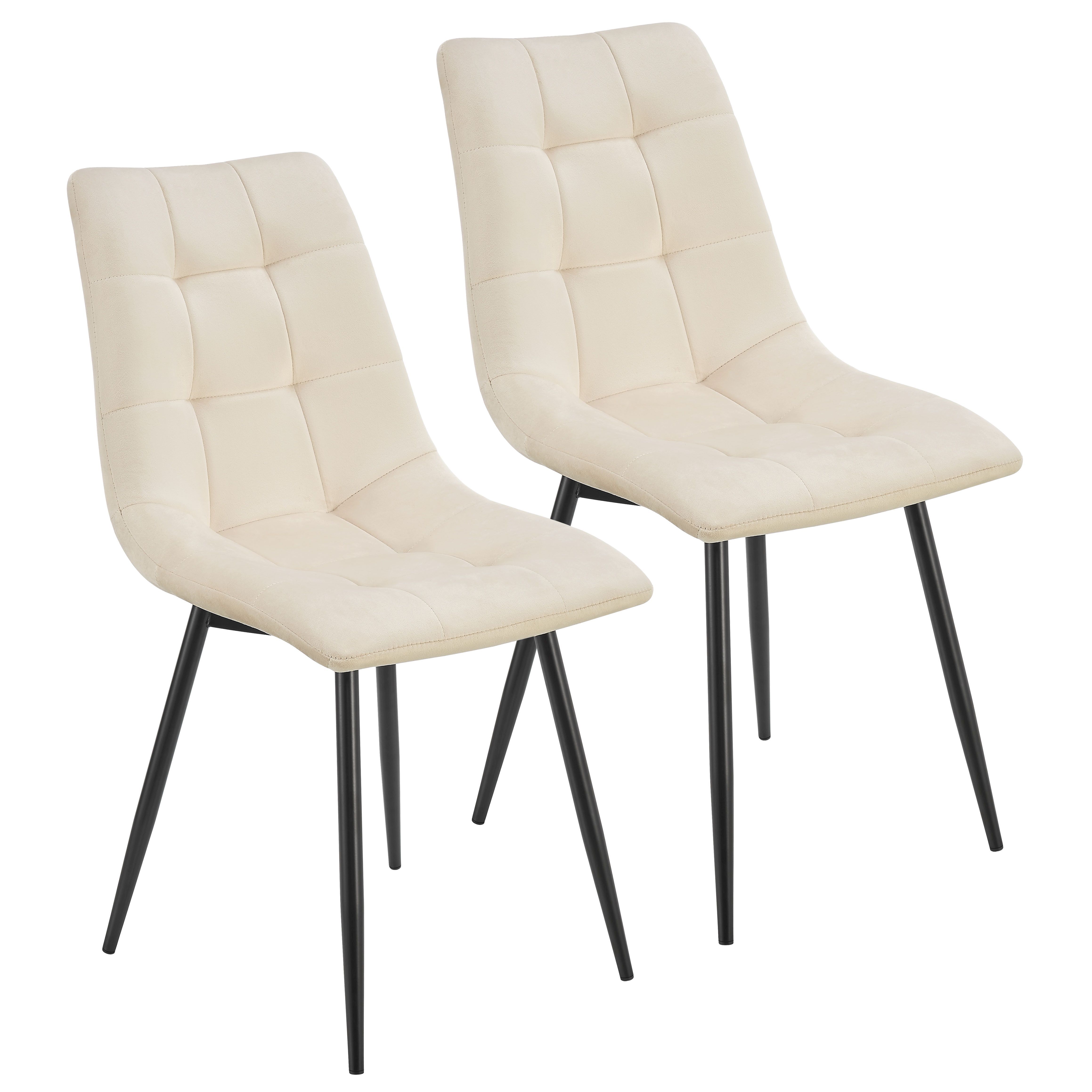 Juskys Esszimmerst&uuml;hle Blanca 2er Set - Samt St&uuml;hle gepolstert - Stuhl Esszimmer & K&uuml;che Beige 