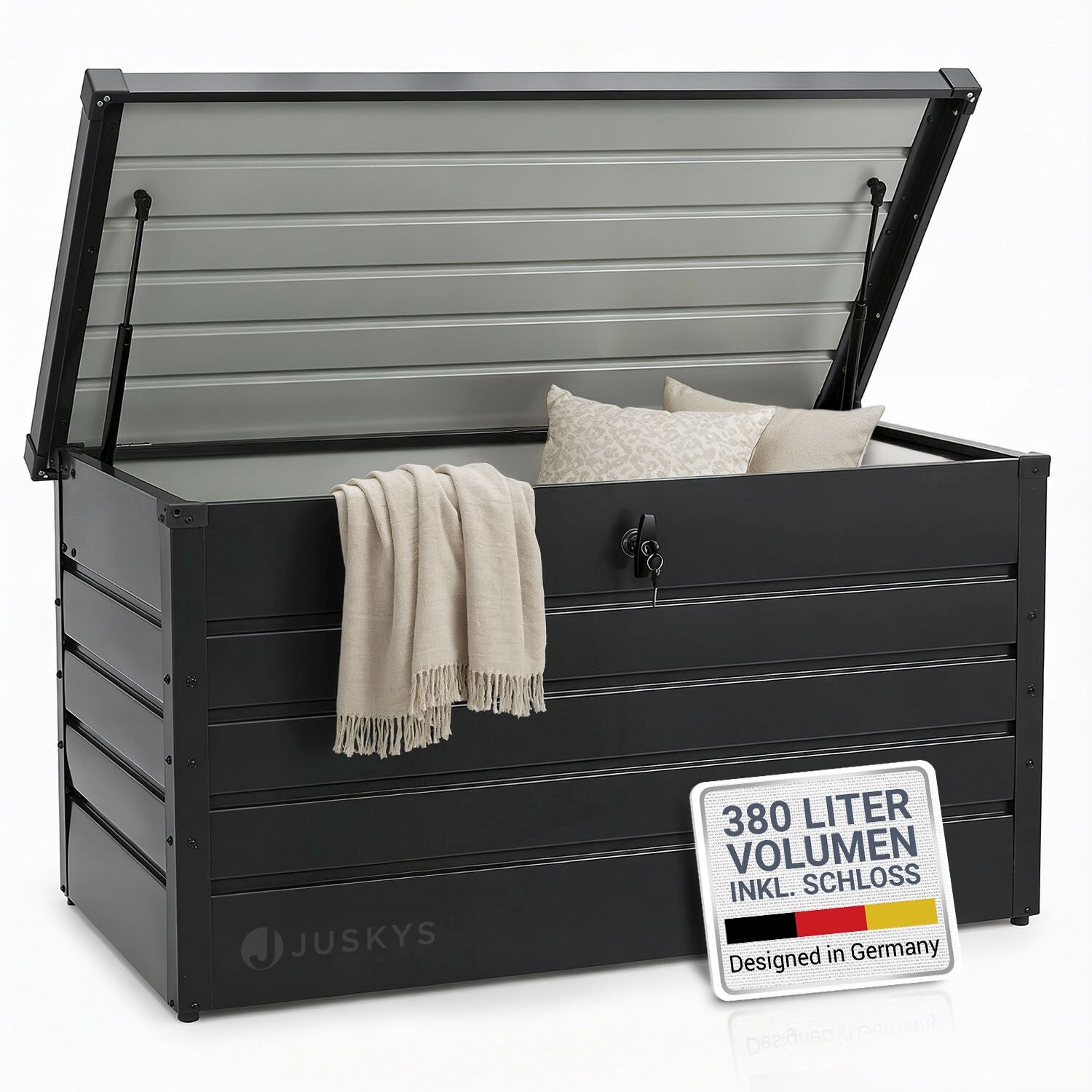Juskys Metall Aufbewahrungsbox Limani 380 Liter - Box wasserdicht, abschließbar - Anthrazit