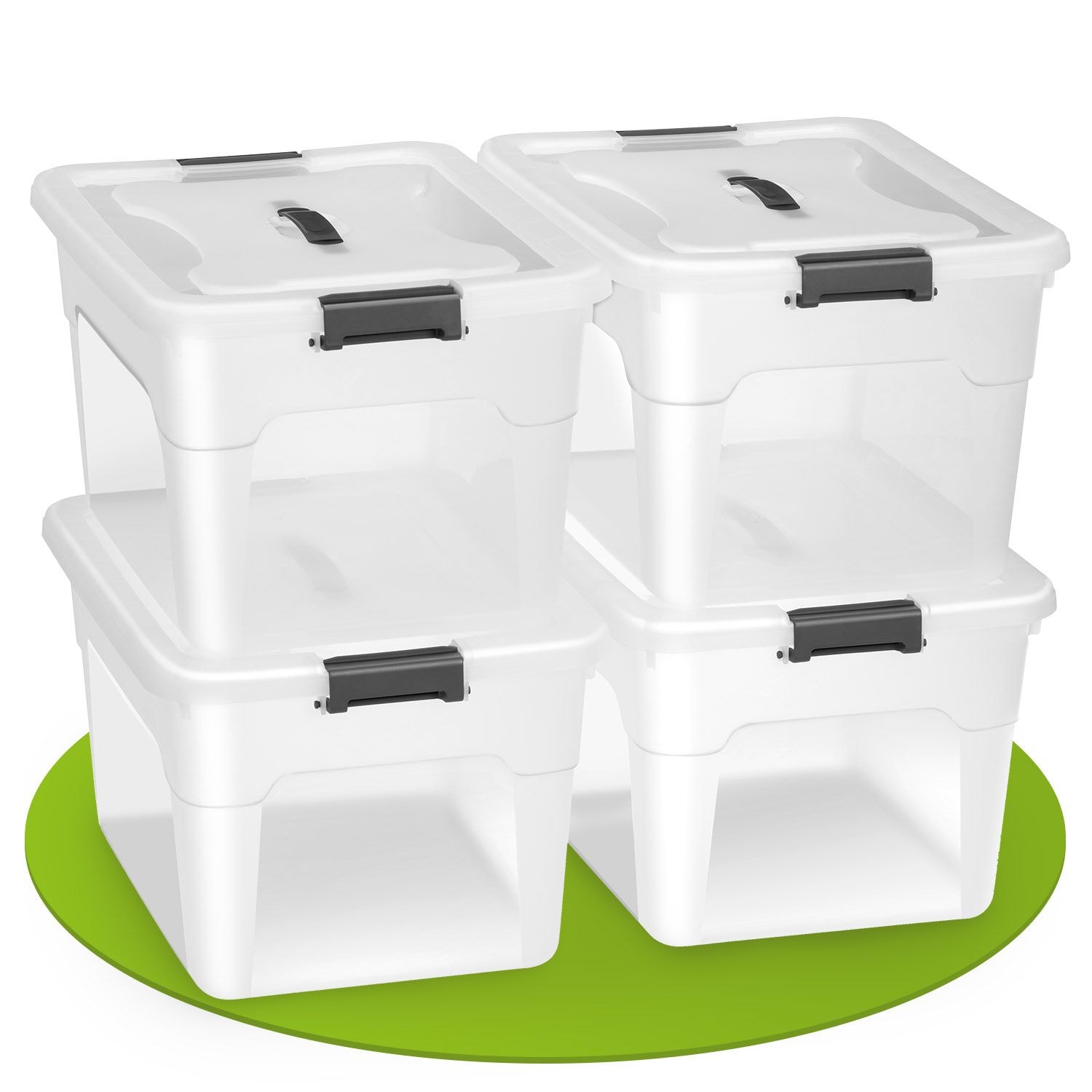 Juskys Aufbewahrungsbox mit Deckel - 4er Set Kunststoff Boxen 30l - Box stapelbar, transparent 