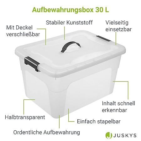 Juskys Aufbewahrungsbox mit Deckel - 4er Set Kunststoff Boxen 30l