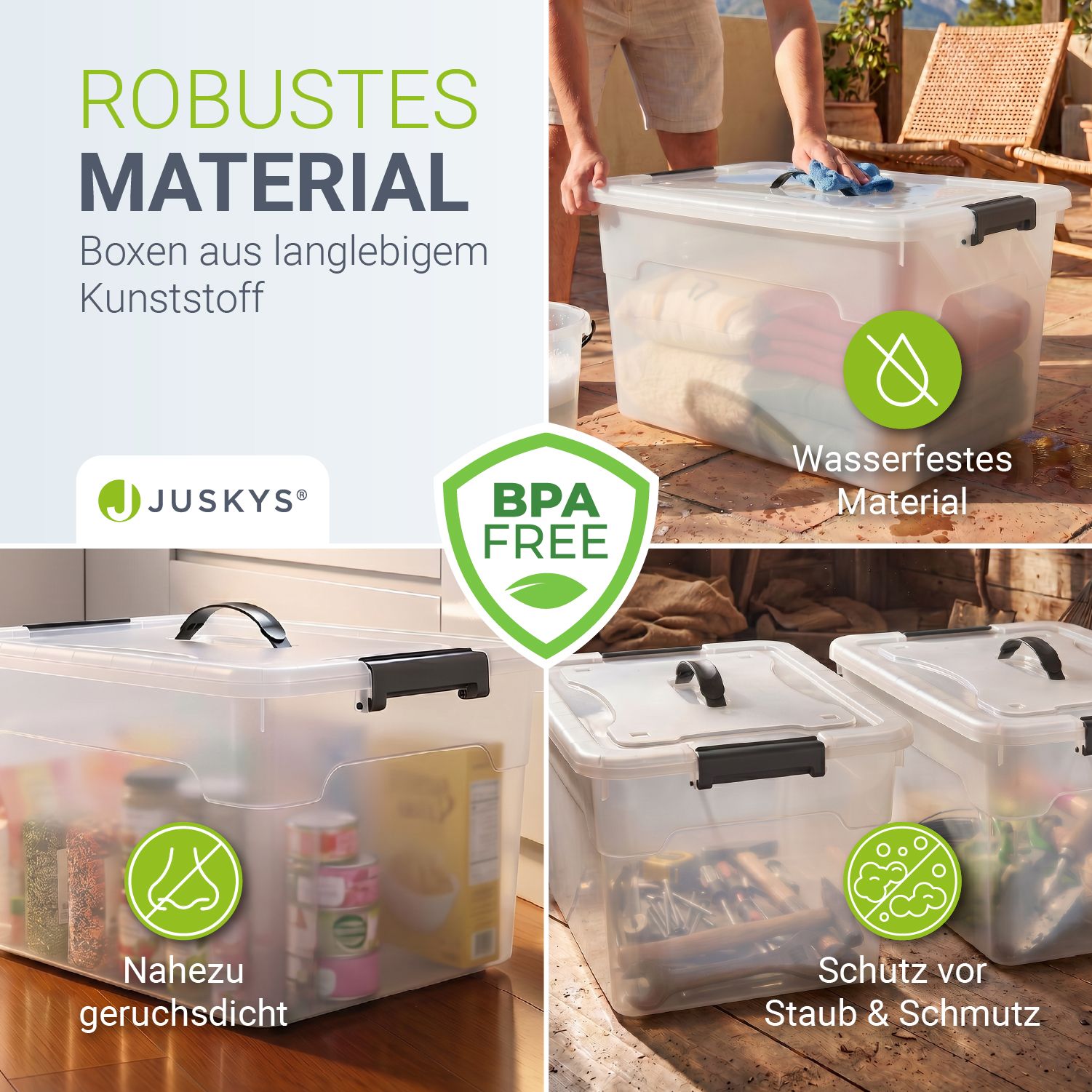 Juskys Aufbewahrungsbox mit Deckel - 4er Set Kunststoff Boxen 30l