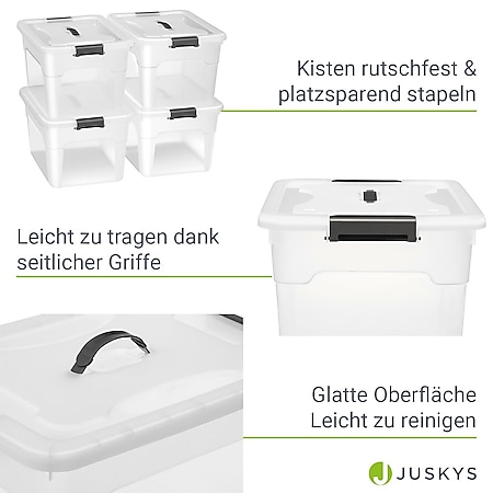 Juskys Aufbewahrungsbox mit Deckel - 4er Set Kunststoff Boxen 30l - Box  stapelbar, transparent bei Marktkauf online bestellen