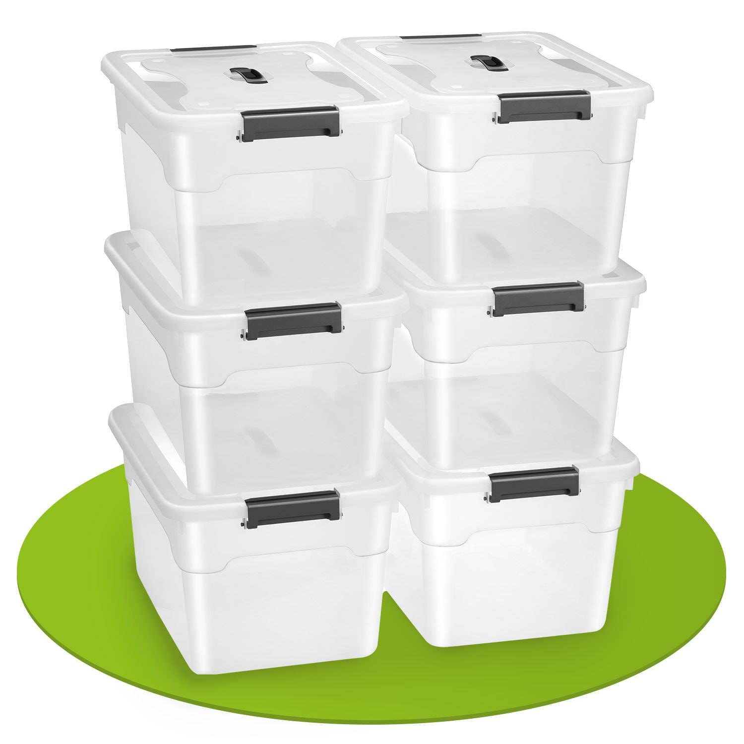 Juskys Aufbewahrungsbox mit Deckel - 6er Set Kunststoff Boxen 30l - Box stapelbar, transparent 