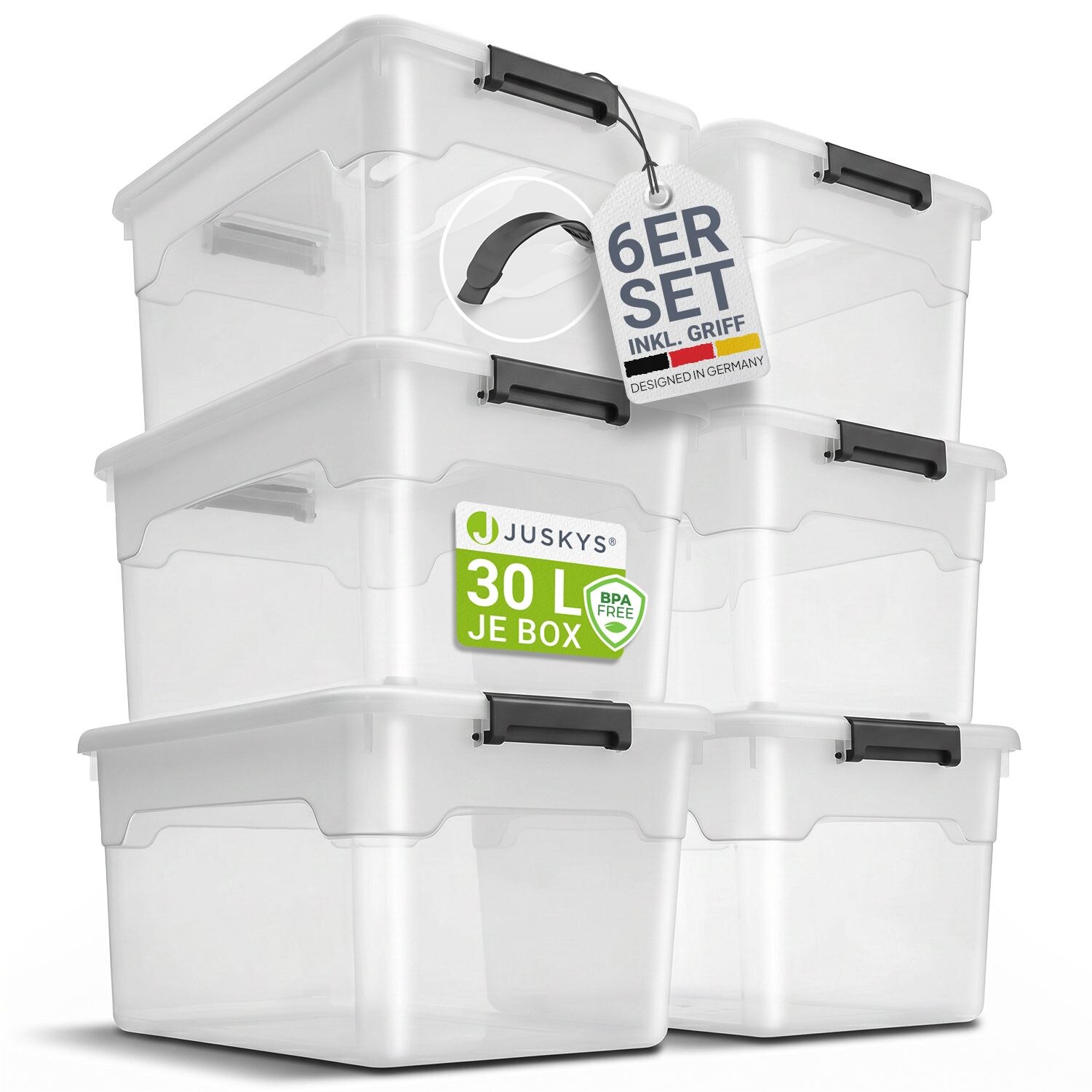 Aufbewahrungsbox mit Deckel - 6er Set Kunststoff Boxen  - Box stapelbar, transparent