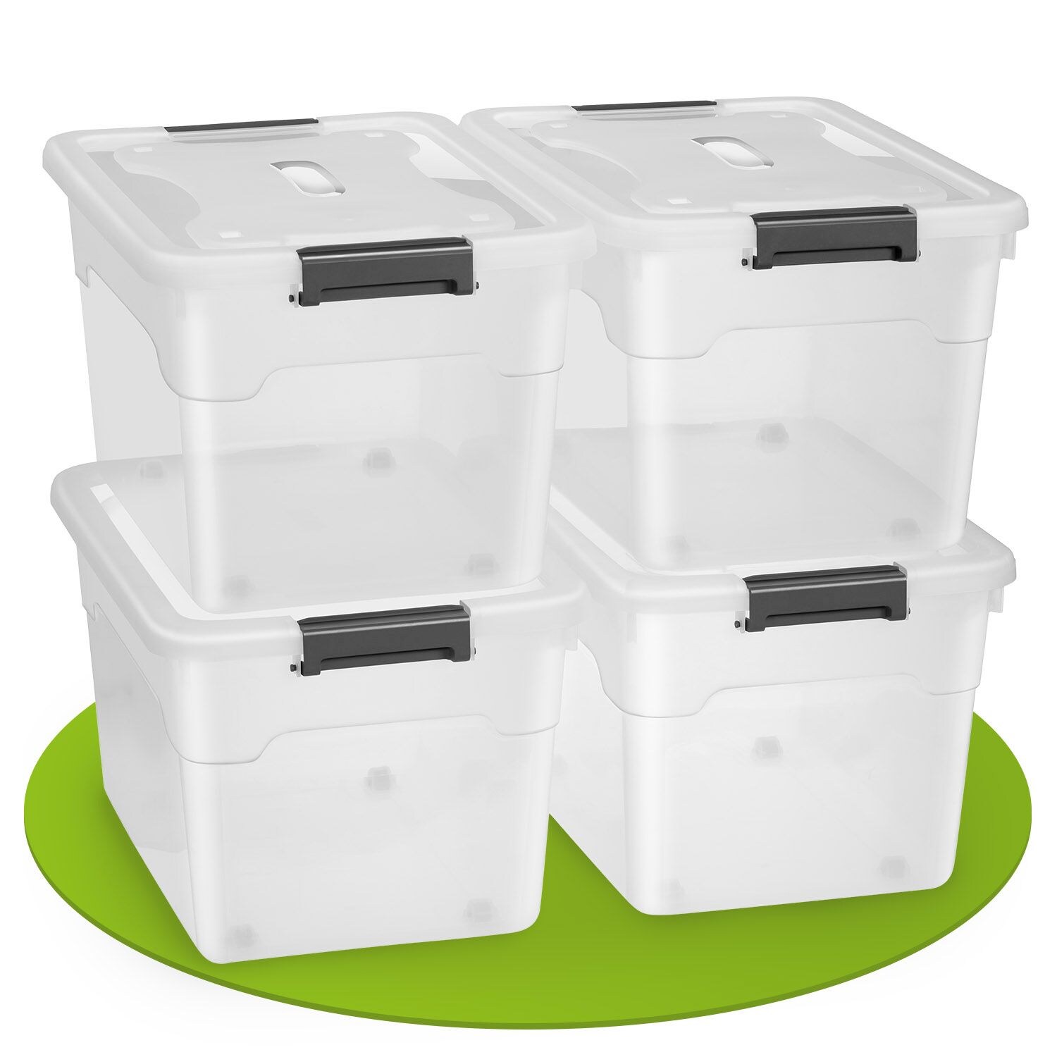 Juskys Aufbewahrungsbox mit Deckel - 4er Set Kunststoff Boxen 60l - Box stapelbar, transparent 