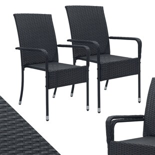 Juskys Polyrattan Gartenstühle Yoro 2er Set - Stuhl mit Armlehnen - Rattan Stühle stapelbar Schwarz 
