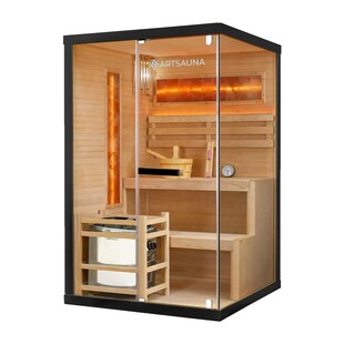 Artsauna Saunakabine Vantaa 120 mit Salzstein - Indoor Sauna für 2 Personen, 3,5 kW Ofen, Glasfront 