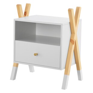 Juskys Kinder Nachttisch Jamie - Schublade, Ablage & Fach - kleiner Nachtschrank Holz - Kommode Weiß 