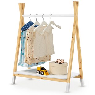 Juskys Kinder Kleiderständer Heidy mit Ablage & Kleiderstange - Holz Kindergarderobe Weiß 