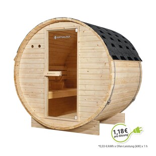 Artsauna Fasssauna Spitzbergen 120 - 2 Personen, 3,6 kW Ofen, Zubehör - Fichtenholz Sauna 