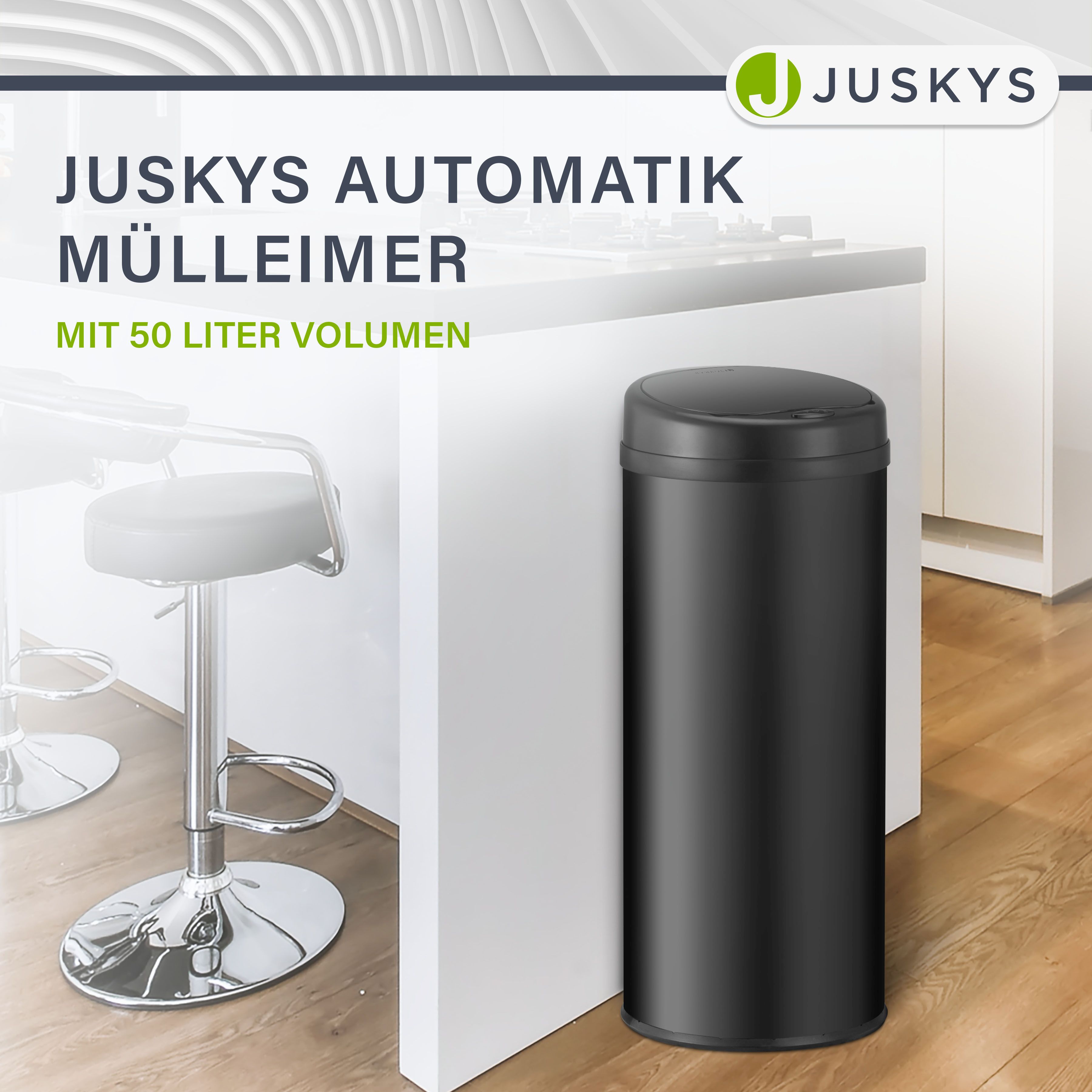 Juskys Automatik Mülleimer mit Sensor 50L - Abfalleimer mit elektrischem Deckel für Küche