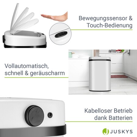 Juskys Automatik Mülleimer mit Sensor 50L - Abfalleimer mit elektrischem  Deckel rechteckig - Weiß bei Marktkauf online bestellen