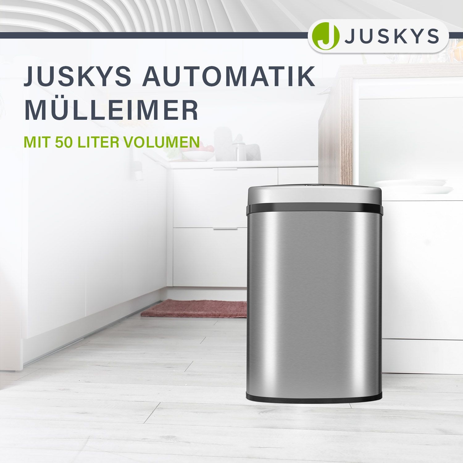 Juskys Automatik Mülleimer mit Sensor 50L - Abfalleimer mit elektrischem Deckel rechteckig