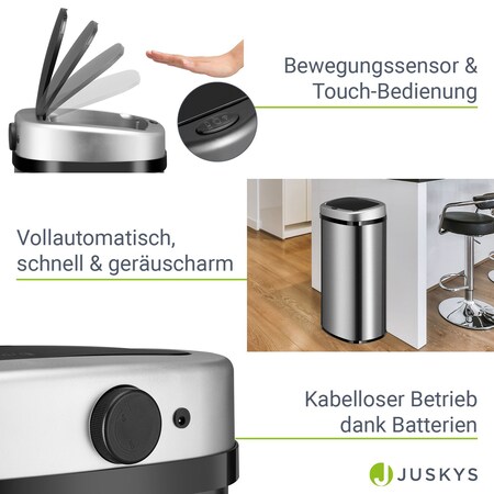 Juskys Automatik Mülleimer mit Sensor 60L - Abfalleimer mit elektrischem  Deckel rechteckig - Silber
