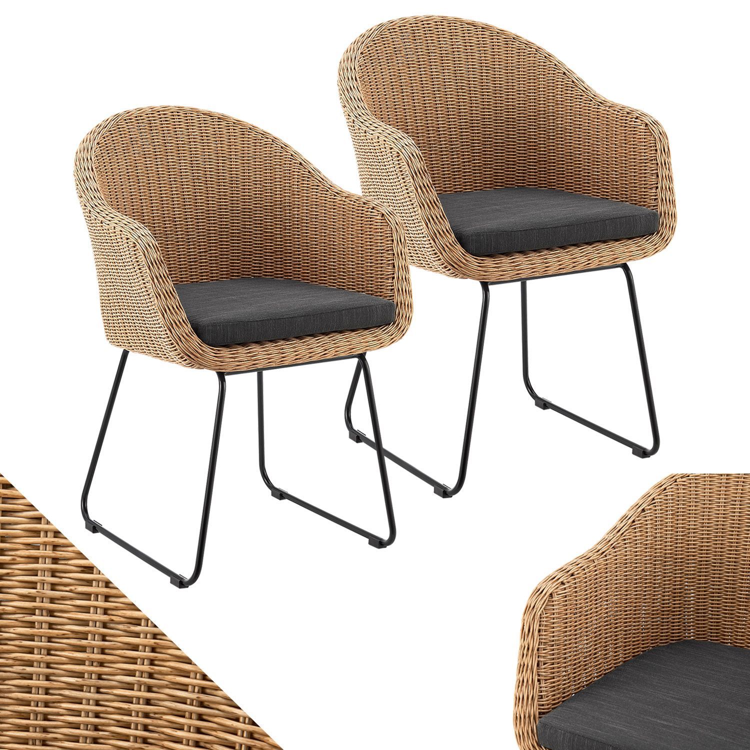 Juskys Rattan Korbsessel Cody 4er Set mit Kissen - Indoor & Outdoor Rattanst&uuml;hle - Korbst&uuml;hle Natur 